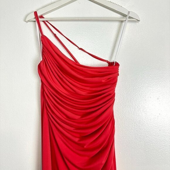 KATIE MAY Winnipeg One Shoulder Ruched Knit Gown in Coral Size Large - Picture 4 of 12